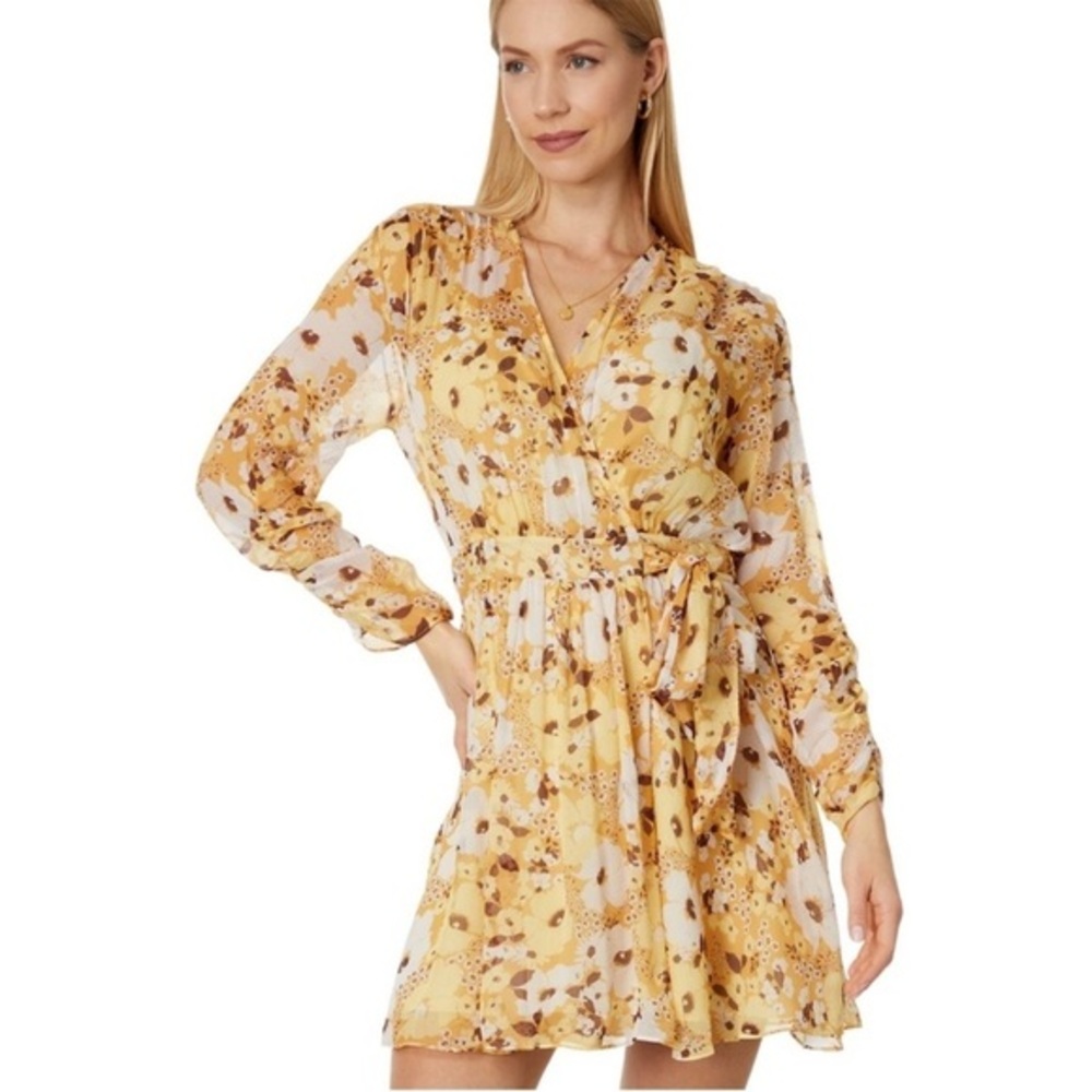 Joie Clara Yellow Silk Printed Mini Wrap Dress